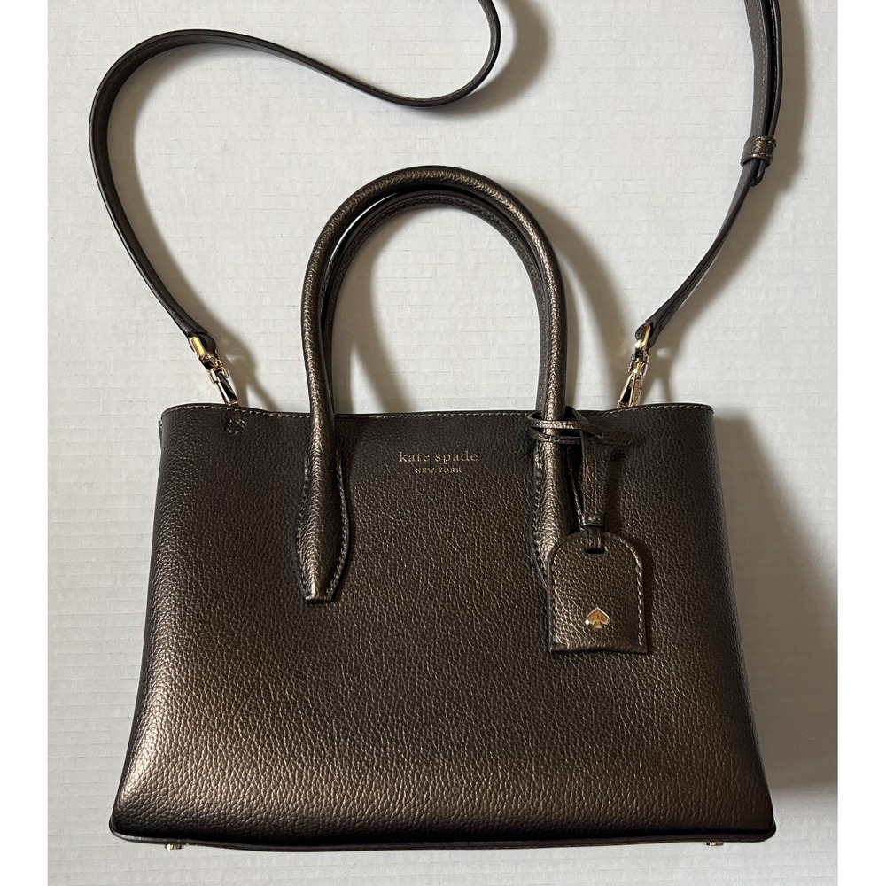 KATE SPADE NEW YORK Eva Top Satchel Ash Metallic Brown Handbag Purse w/ Wallet - Picture 2 of 16